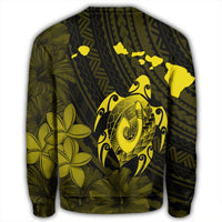 Hawaiian Map Turtle Plumeria Hibiscus Fish Hook Polynesian Sweatshirt Yellow - AH - Polynesian Pride