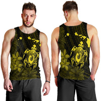 Hawaiian Map Turtle Plumeria Hibiscus Fish Hook Polynesian Tank Top Yellow - AH - Polynesian Pride