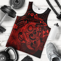 Hawaiian Map Turtle Tattoo Hibiscus Plumeria Polynesian Tank Top - Red - AH - Polynesian Pride