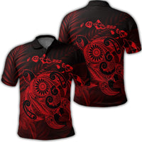Hawaiian Map Turtle Tattoo Hibiscus Plumeria Polynesian Polo Shirt Red Unisex Black - Polynesian Pride