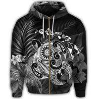Hawaiian Map Turtle Tattoo Hibiscus Plumeria Polynesian Zip Hoodie White - Polynesian Pride