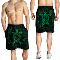 Hawaiian Map Turtle Wave Polynesian Men's Shorts Green - AH - Polynesian Pride