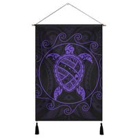 Hawaiian Map Turtle Wave Polynesian Hanging Poster Purple - AH Hanging Poster Cotton And Linen - Polynesian Pride