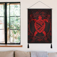 Hawaiian Map Turtle Wave Polynesian Hanging Poster Red - AH - Polynesian Pride