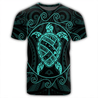 Hawaiian Map Turtle Wave Polynesian T Shirt Turquoise AH - Polynesian Pride