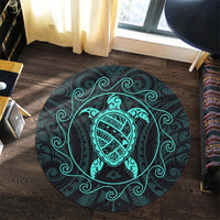 Hawaiian Map Turtle Wave Polynesian Round Carpet Turquoise - AH - Polynesian Pride