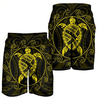 Hawaiian Map Turtle Wave Polynesian Men's Shorts Yellow - AH - Polynesian Pride