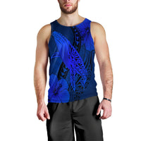 Hawaiian Map Whale Swim Hibiscus Polynesian Tank Top - Blue - AH Black - Polynesian Pride