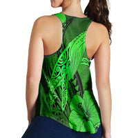 Hawaiian Map Whale Swim Hibiscus Polynesian Racerback Tank - Green - AH - Polynesian Pride