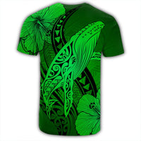 Hawaiian Map Whale Swim Hibiscus Polynesian T Shirt Green AH - Polynesian Pride