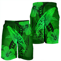 Hawaiian Map Whale Swim Hibiscus Polynesian Men's Shorts - Green - AH - Polynesian Pride
