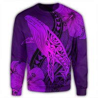 Hawaiian Map Whale Swim Hibiscus Polynesian Sweatshirt - Purple - AH - Polynesian Pride