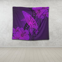 Hawaiian Map Whale Swim Hibiscus Polynesian Tapestry - Purple - AH - Polynesian Pride