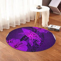 Hawaiian Map Whale Swim Hibiscus Polynesian Round Carpet - Purple - AH - Polynesian Pride