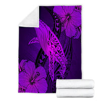 Hawaiian Map Whale Swim Hibiscus Polynesian Premium Blankets - Purple - AH - Polynesian Pride