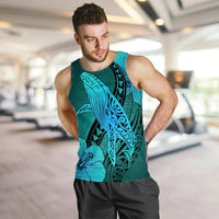 Hawaiian Map Whale Swim Hibiscus Polynesian Tank Top - Turquoise - AH - Polynesian Pride