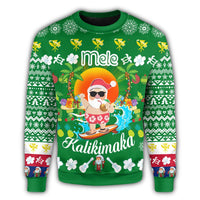 Hawaiian Mele Kalikimaka Santa Claus Pattern Christmas Sweatshirt - Green - Labo Style - AH - Polynesian Pride