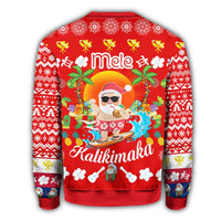 Hawaiian Mele Kalikimaka Santa Claus Pattern Christmas Sweatshirt - Red - Labo Style - AH - Polynesian Pride