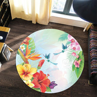 Hawaiian Orchids Strelitzia Hibiscus Plumeria Hummingbirds Polynesian Round Carpet - AH - Polynesian Pride