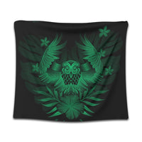 Hawaiian Owl Hibiscus Plumeria Polynesian Tapestry - Green - AH Wall Tapestry Black - Polynesian Pride