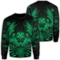 Hawaiian Owl Hibiscus Plumeria Polynesian Sweatshirt - Green - AH Unisex Black - Polynesian Pride