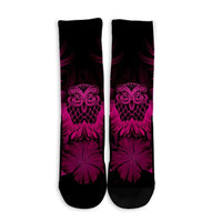 Hawaiian Owl Hibiscus Plumeria Polynesian Crew Socks - Pink - AH - Polynesian Pride