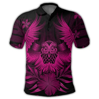 Hawaiian Owl Hibiscus Plumeria Polynesian Polo Shirt Pink - Polynesian Pride