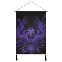 Hawaiian Owl Hibiscus Plumeria Polynesian Hanging Poster - Purple - AH Hanging Poster Cotton And Linen - Polynesian Pride