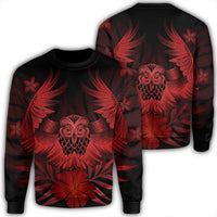 Hawaiian Owl Hibiscus Plumeria Polynesian Sweatshirt - Red - AH Unisex Black - Polynesian Pride