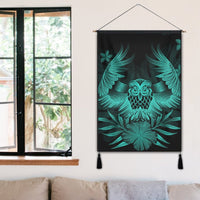 Hawaiian Owl Hibiscus Plumeria Polynesian Hanging Poster - Turquoise - AH - Polynesian Pride