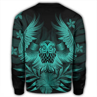 Hawaiian Owl Hibiscus Plumeria Polynesian Sweatshirt - Turquoise - AH - Polynesian Pride