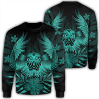 Hawaiian Owl Hibiscus Plumeria Polynesian Sweatshirt - Turquoise - AH Unisex Black - Polynesian Pride