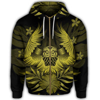 Hawaiian Owl Hibiscus Plumeria Polynesian Zip Hoodie Yellow - Polynesian Pride