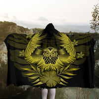 Hawaiian Owl Hibiscus Plumeria Polynesian Hooded Blanket - Yellow - AH - Polynesian Pride