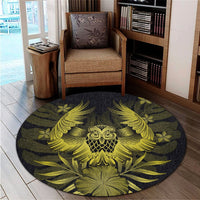 Hawaiian Owl Hibiscus Plumeria Polynesian Round Carpet - Yellow - AH - Polynesian Pride