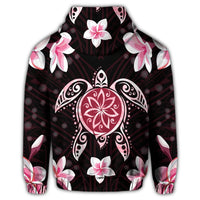 Hawaiian Pinky Turtle Plumeria Zip Hoodie - Polynesian Pride