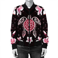 Hawaiian Pinky Turtle Plumeria Bomber Jacket AH - Polynesian Pride