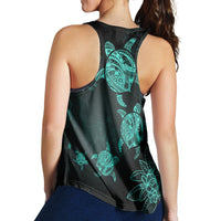 Hawaiian Plumeria Hibiscus Turtle Under Sea Polynesian Racerback Tank Blue AH - Polynesian Pride
