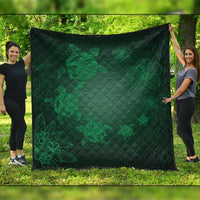 Hawaiian Plumeria Hibiscus Turtle Under Sea Polynesian Premium Quilts Green AH Black - Polynesian Pride