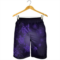 Hawaiian Plumeria Hibiscus Turtle Under Sea Polynesian Men's Shorts Purple AH - Polynesian Pride