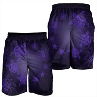 Hawaiian Plumeria Hibiscus Turtle Under Sea Polynesian Men's Shorts Purple AH - Polynesian Pride
