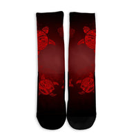 Hawaiian Plumeria Hibiscus Turtle Under Sea Polynesian Crew Socks Red AH - Polynesian Pride
