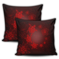 Hawaiian Plumeria Hibiscus Turtle Under Sea Polynesian Pillow Covers Red AH - Polynesian Pride