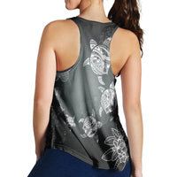 Hawaiian Plumeria Hibiscus Turtle Under Sea Polynesian Racerback Tank White AH - Polynesian Pride
