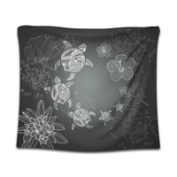 Hawaiian Plumeria Hibiscus Turtle Under Sea Polynesian Tapestry White AH Wall Tapestry Black - Polynesian Pride