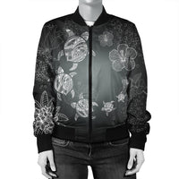 Hawaiian Plumeria Hibiscus Turtle Under Sea Polynesian Bomber Jacket White AH - Polynesian Pride