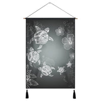 Hawaiian Plumeria Hibiscus Turtle Under Sea Polynesian Hanging Poster White AH Hanging Poster Cotton And Linen - Polynesian Pride