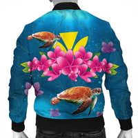 Hawaiian Plumeria Kanaka Turtle Sea Polynesian Bomber Jacket - AH - Polynesian Pride
