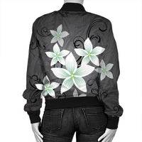 Hawaiian Plumeria Polynesian Bomber Jacket - Gray - AH - Polynesian Pride