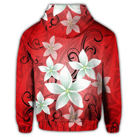 Hawaiian Plumeria Polynesian Zip Hoodie Red - Polynesian Pride